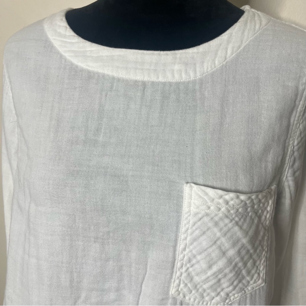 Cloth & Stone Anthropologie Women’s White Cotton Gauzy Back Button‎ Top Sz M - Picture 2 of 9